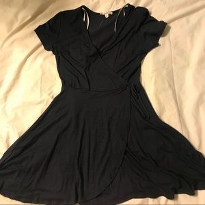 navy blue mock wrap dress